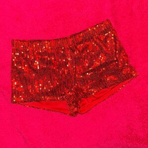 red sequin micro shorts